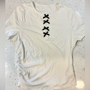 Commense White Top with Black Bow Accents